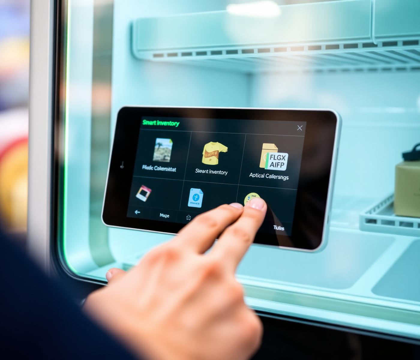 Close-up of the Vend Hub smart cooler touchscreen interface