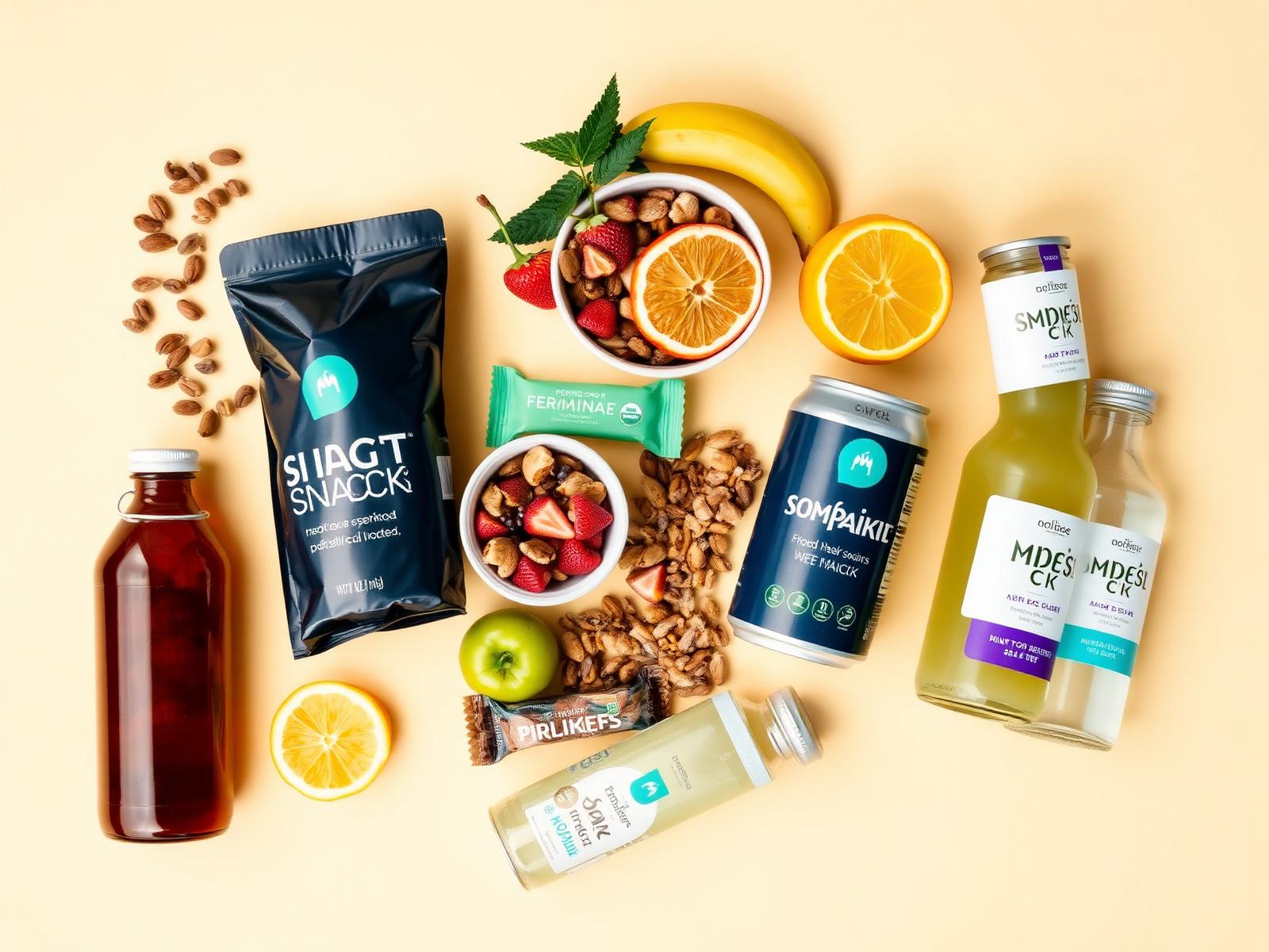 Curated selection of healthy snacks, beverages, and protein bars