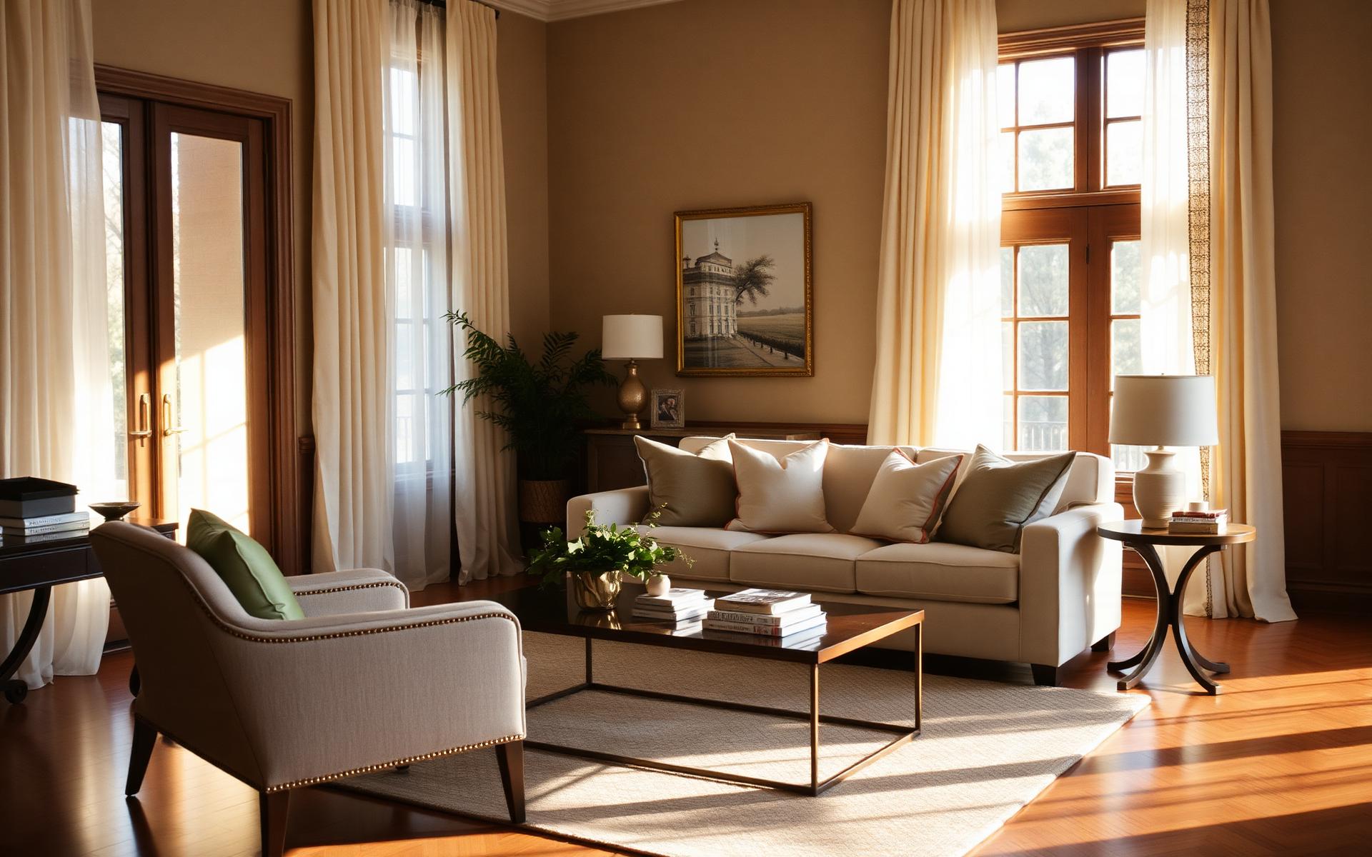 Sunlit staged living room