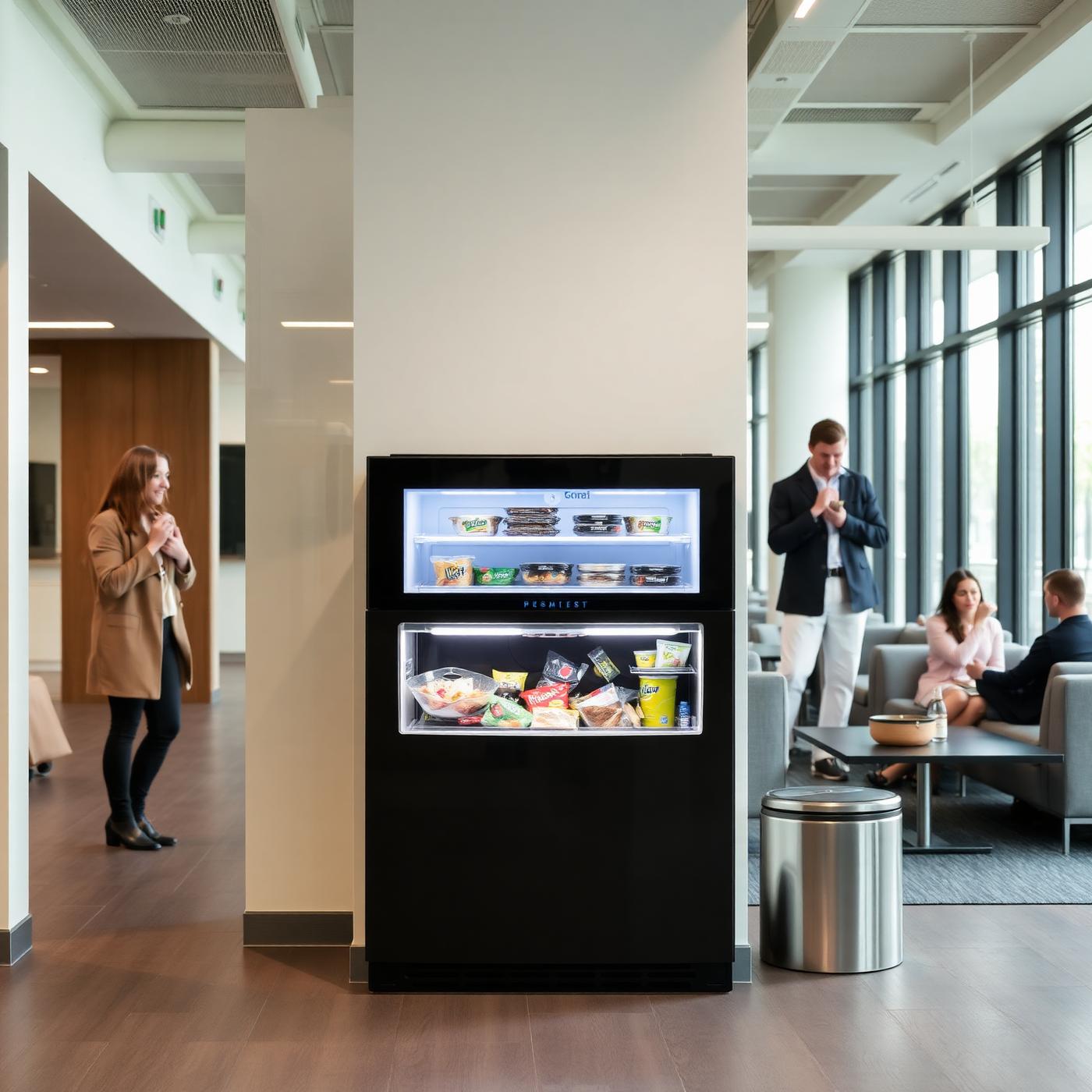 Vend Hub smart cooler installed in a modern workplace lounge